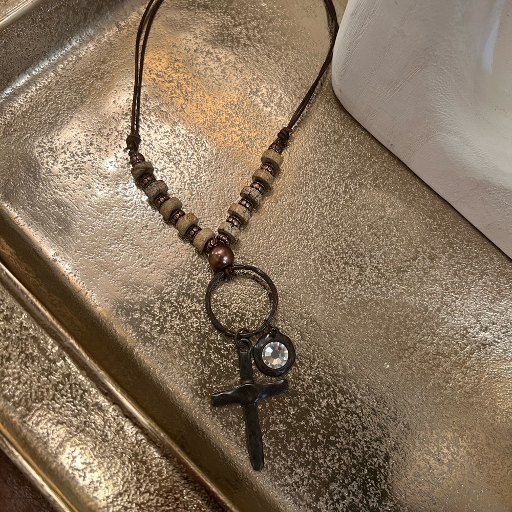 Beaded Cross Pendant Necklace - Picture 2 of 2